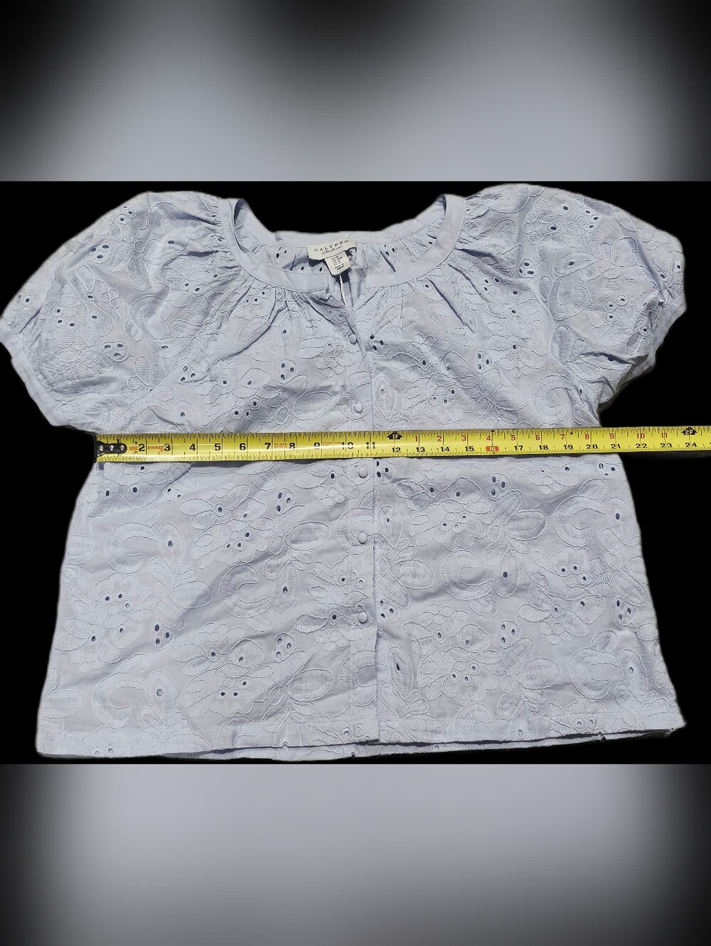 Calypso St. Barth Light Blue Eyelet Puff Sleeve Blouse - Picture 3 of 7